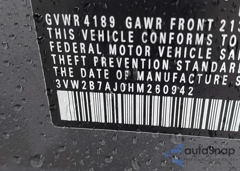 2017 Volkswagen Jetta 1.4T S из США, поврежденный, VIN 3VW2B7AJ0HM260942